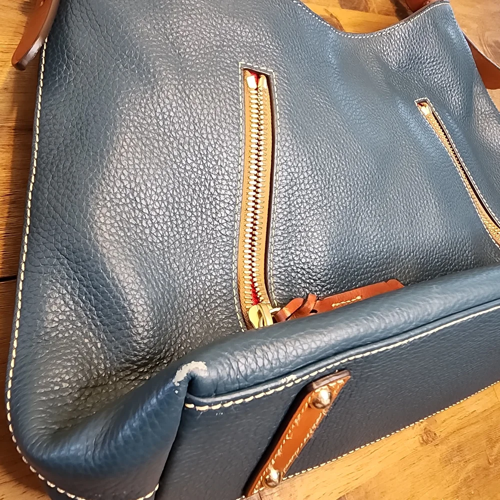 Dooney & Bourke Teal Leather Hobo Bag with Gold Accents
